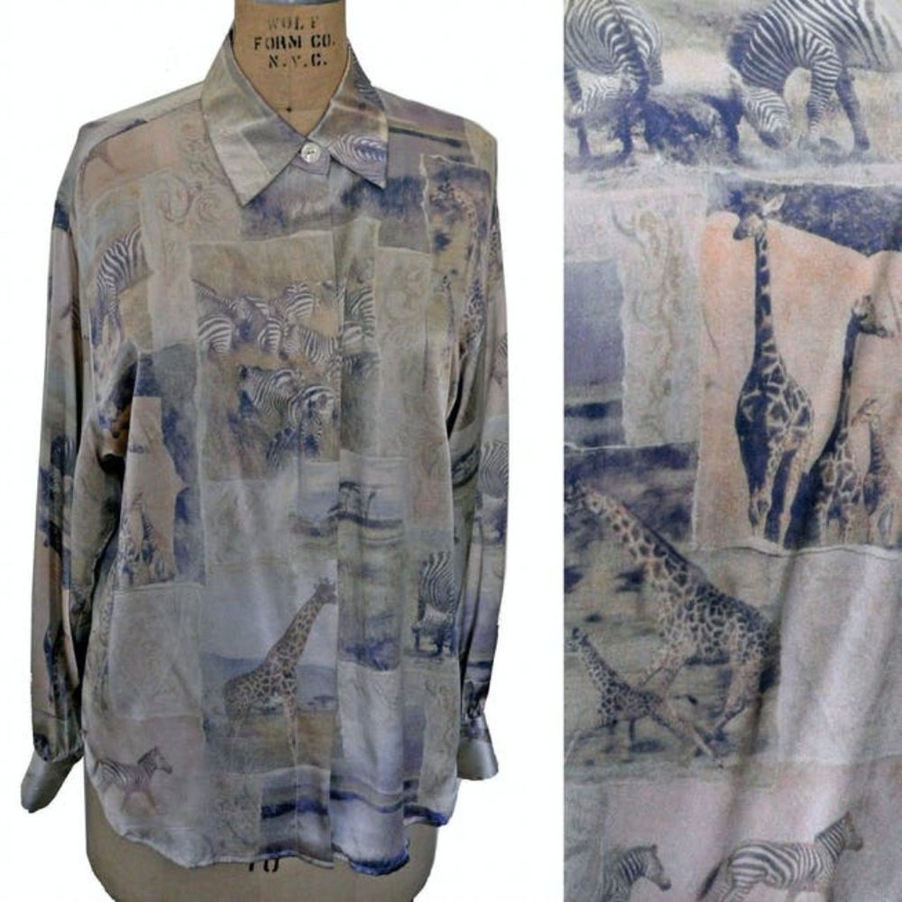 Vintage 90s Liz Claiborne Animal Print Silk Blouse